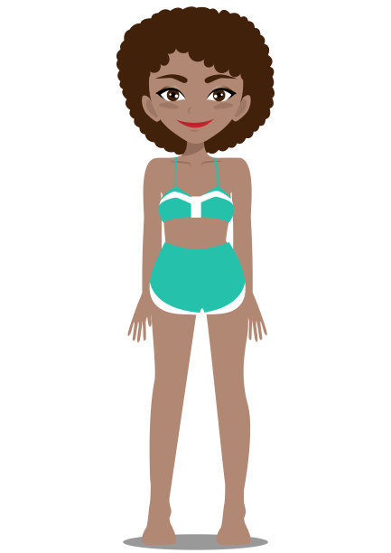 夏季假日女士卡通。卡通人物设计，漂亮的女士站在泳衣上白色的背景矢量图片下载