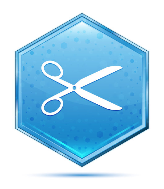 剪子图标水晶蓝色六边形按钮图片下载