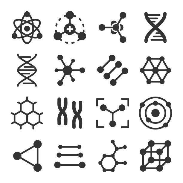 原子，分子，dna，染色体字形向量图标集图片下载