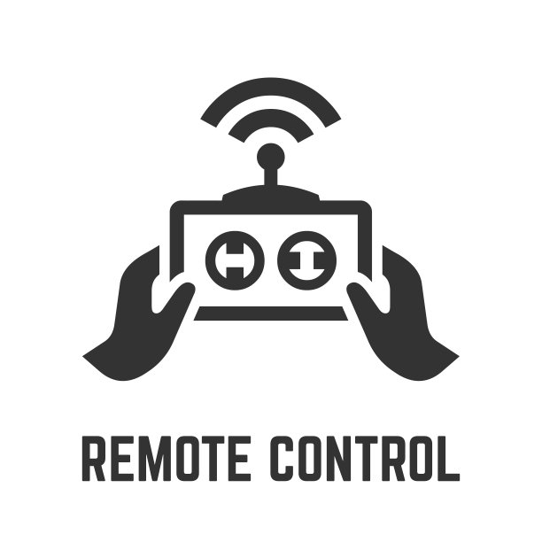 遥控图标带有无线遥控技术标志或操纵杆、手、天线和无线电信号符号。图片下载