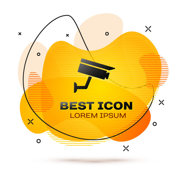 黑色安全摄像头图标孤立在白色背景上。液颜色的旗帜。矢量图图片下载