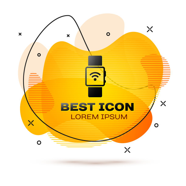 黑色智能手表与无线符号图标隔离在白色背景。液颜色的旗帜。矢量图图片下载