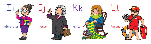 ABC的职业。翻译，老师，法官，救生员。图片下载