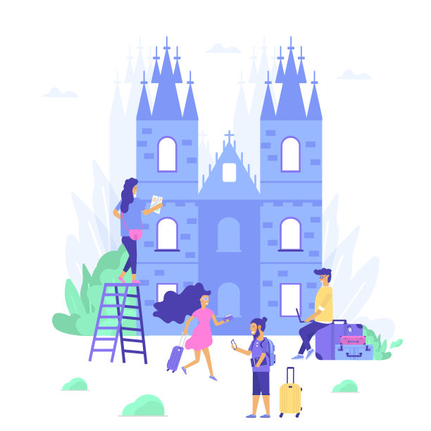 年轻人带着手提电脑和行李。旅游概念为网站模板，在线预订预订图片下载