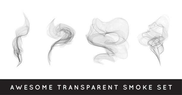 一套数字现实烟雾矢量图，卷曲烟雾流收集，弯曲透明烟雾流图像，灰色烟雾流，垂直烟雾流，三维烟雾流图片。图片下载