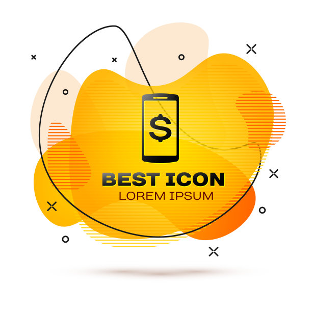 黑色智能手机与美元符号图标孤立在白色背景。网上购物的概念。金融手机图标。在线支付图标。液颜色的旗帜。矢量图图片下载