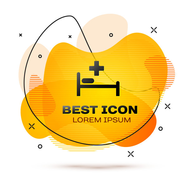 黑色医院病床与医疗符号紧急-生命之星图标孤立在白色背景。液颜色的旗帜。矢量图图片下载