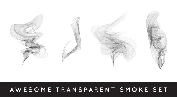 一套数字现实烟雾矢量图，卷曲烟雾流收集，弯曲透明烟雾流图像，灰色烟雾流，垂直烟雾流，三维烟雾流图片。图片下载