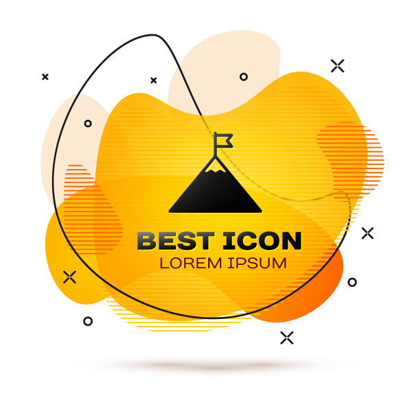 黑山和旗帜在顶部图标孤立的白色背景。象征胜利或成功的概念。液颜色的旗帜。矢量图图片下载