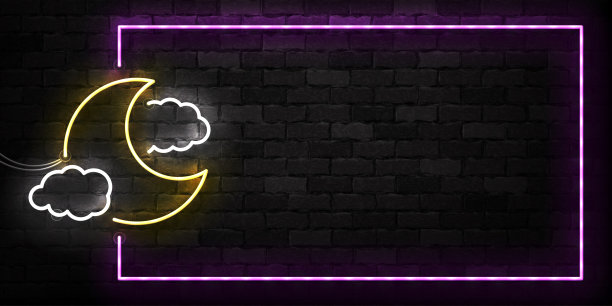 矢量现实孤立的霓虹灯斋月Kareem框架符号邀请装饰和模板覆盖在墙壁背景。图片下载