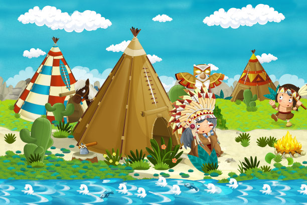 卡通印度主要人物附近他的tee尿在荒野和马图片下载