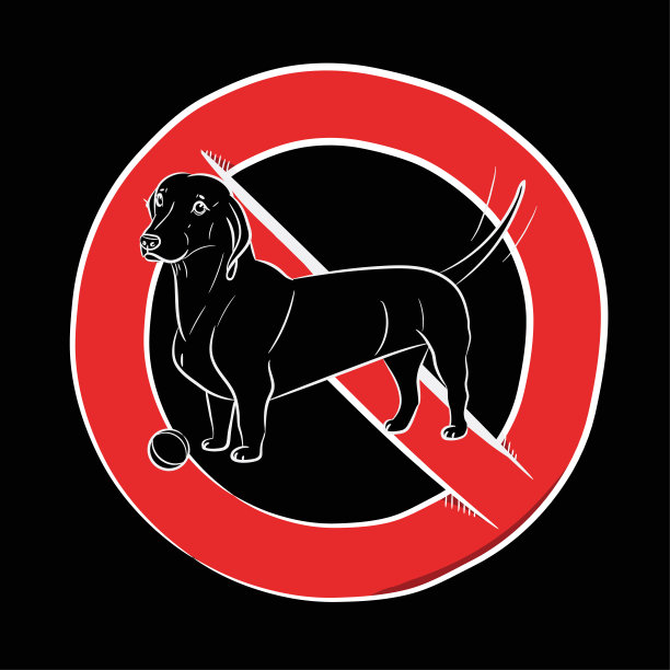 停止狗。现实地画着白色轮廓的腊肠狗。黑色背景。图片下载