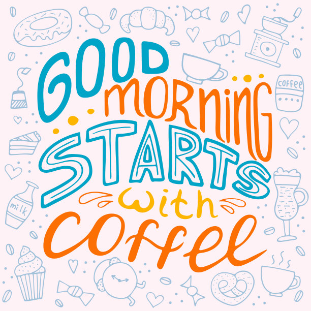 矢量概念插图与涂鸦。早上好从咖啡开始。图片下载