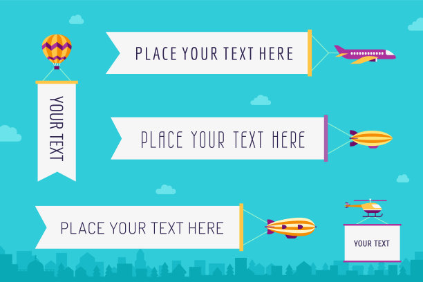 空运与海报平面风格矢量。七个部分。图片下载