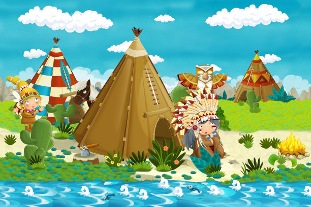 卡通印度主要人物附近他的tee尿在荒野和马图片下载