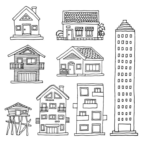 集家居建筑矢量插画设计手绘图片下载