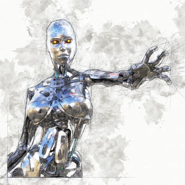 一个女性电子人的数字艺术素描图片下载