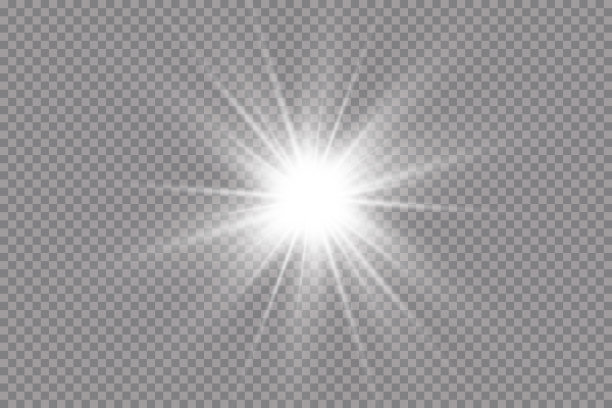 白色发光的光在透明的背景上爆炸。雷。透明的阳光，明亮的闪光。特殊镜头光晕效果。图片下载