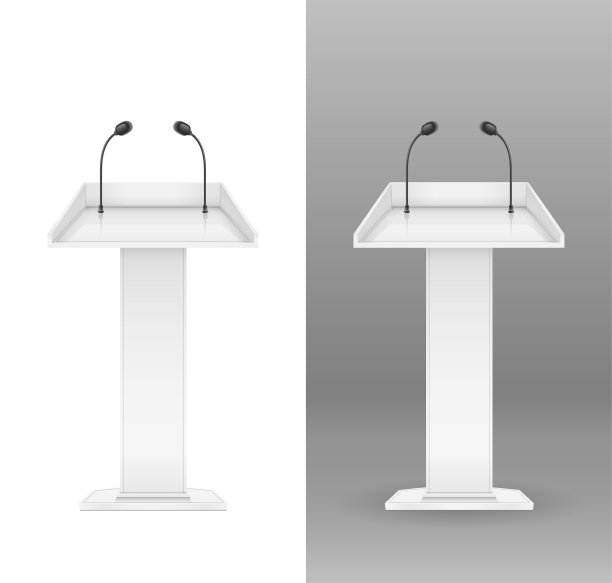 白色讲坛，麦克风为演讲者。矢量插图。图片下载