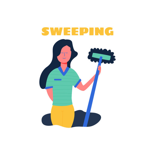 穿着特殊衣服拿拖把的女人。图片下载