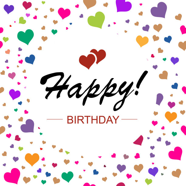 模板设计的水平卡片。生日快乐在抽象多彩的背景上圈。图片下载