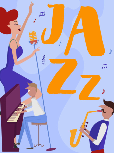 爵士音乐节海报音乐家和乐器。可编辑的矢量图图片下载