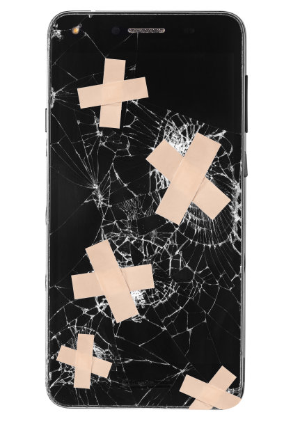 坏掉的智能手机/手机/手机孤立在白色上。剪下图片下载