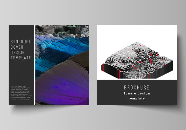 最小矢量布局的两方格式涵盖设计模板的小册子，传单，杂志。大数据。动态几何背景。具有运动效果的立方体图案设计。3 d技术风格。图片下载