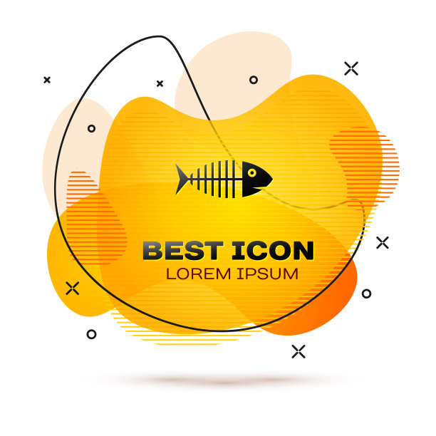 黑鱼骨架图标孤立在白色背景。鱼骨头的迹象。液颜色的旗帜。矢量图图片下载