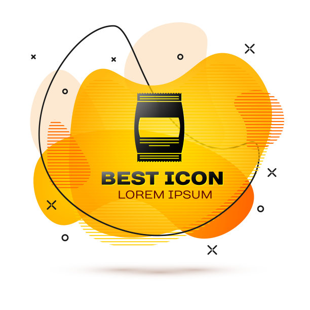 黑色袋子的食物图标孤立在白色背景。动物的食物。宠物食品包装。液颜色的旗帜。矢量图图片下载