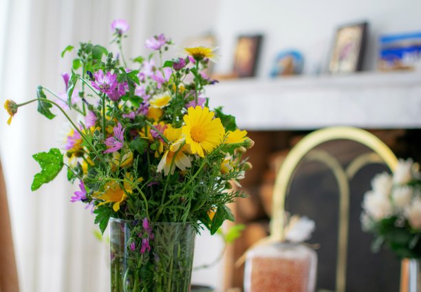 家里的花瓶和鲜花。图片下载