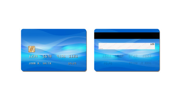 带芯片的塑料信用卡，白色背景上的正反面3D渲染图图片下载