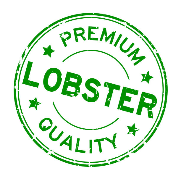 Grunge绿色优质龙虾圆形橡胶商业印章印章上的白色背景图片下载