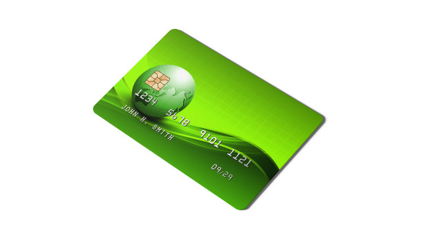 信用卡：带芯片的绿色塑料支付卡3D渲染图片下载