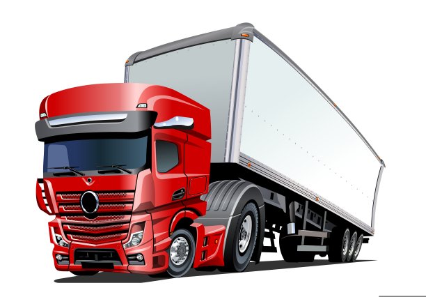 白色背景上孤立的卡通货运半卡车图片下载