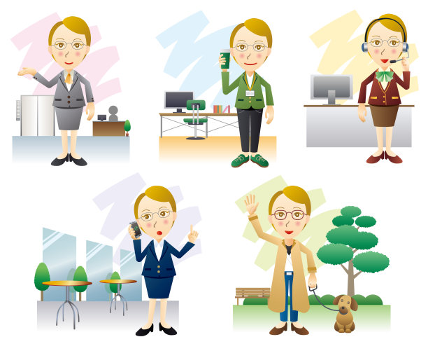 在商业办公室和时尚服装中长大的女性。可爱的卡通成人女子收藏。矢量图图片下载