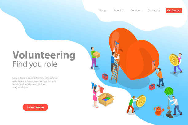 等距平面矢量的志愿和支持登陆页面模板。图片下载