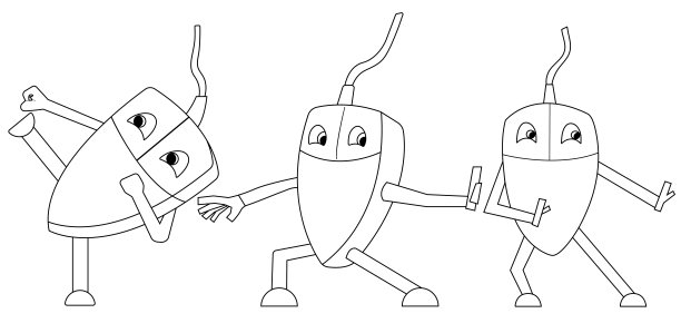 一套功夫电脑鼠标。孤立的轮廓股票矢量插图图片下载