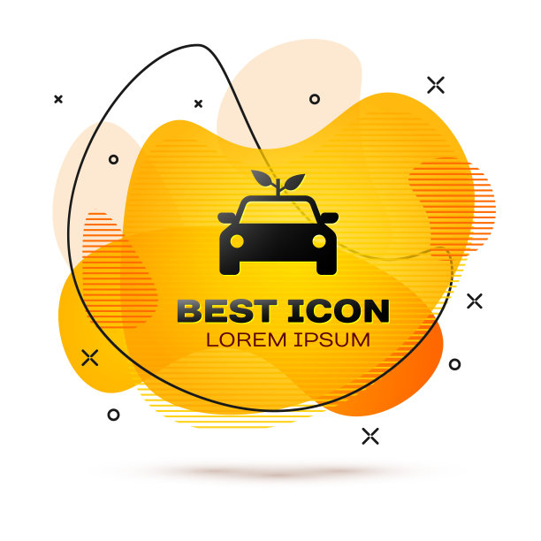 黑色环保汽车概念驾驶与树叶图标孤立的白色背景。绿色能源汽车的标志。液颜色的旗帜。矢量图图片下载