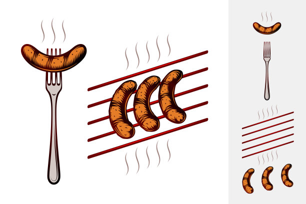 德国食物烤香肠叉子巴伐利亚啤酒节雕刻手绘图片下载