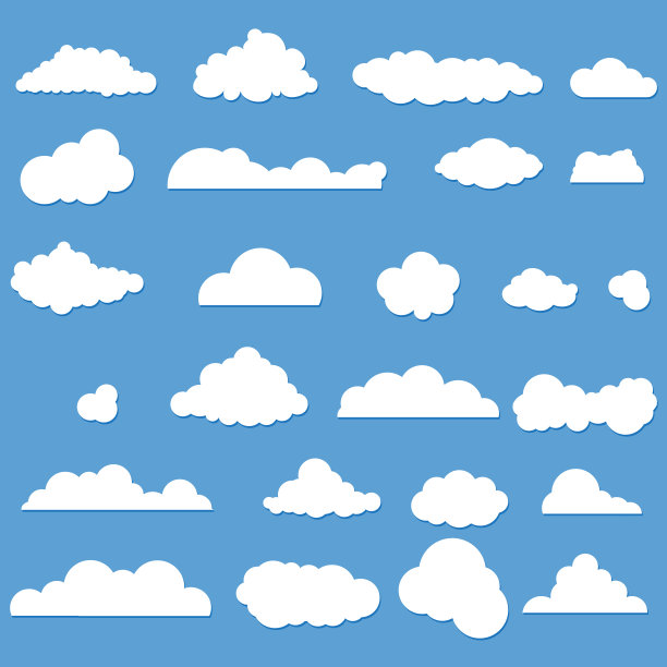 一套蓝色卡通云。向量。素材图片