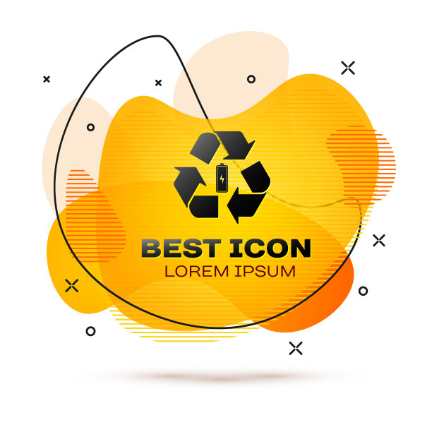 黑色电池与循环符号线图标隔离在白色背景。电池具有回收标志-可再生能源概念。液颜色的旗帜。矢量图图片下载