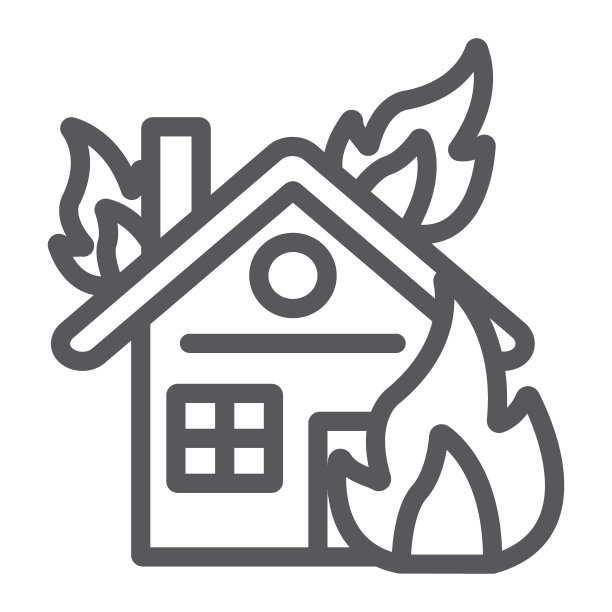 房屋着火线性图标，燃烧和事故，燃烧的房屋标志，矢量图形，白色背景上的线性图案图片下载