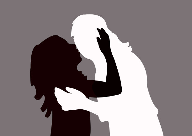 一个女孩亲吻母亲，剪影向量图片下载