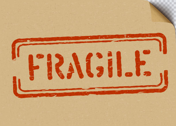 用于物流或货物的硬纸板背景上的易碎品。矢量插图盒标志与弯曲的牛皮纸角图片下载