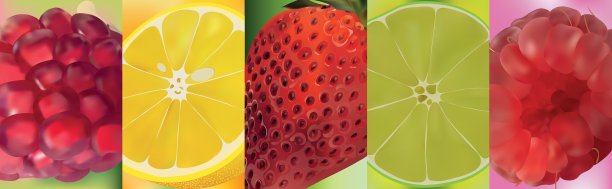 三维逼真的水果，石榴，柠檬，酸橙，草莓，树莓矢量图形一套水果图片下载