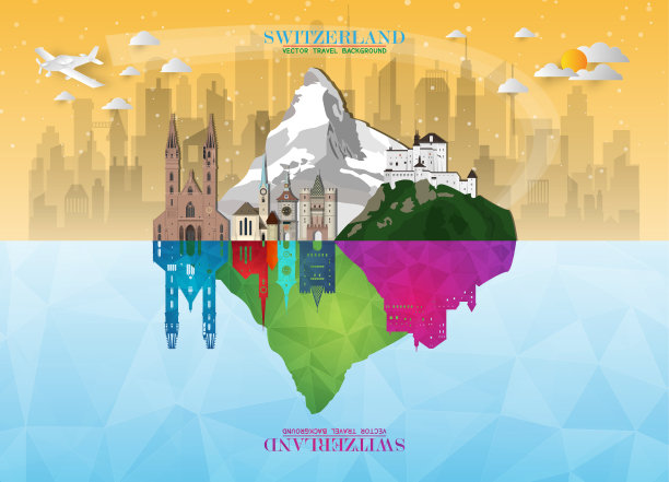 瑞士地标环球旅行和旅程论文背景。矢量设计模板。用于您的广告，书籍，横幅，模板，旅游业务或演示。图片下载