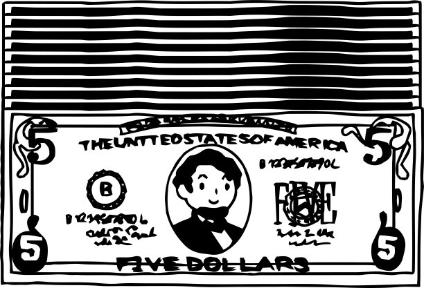 一串可爱的手绘5美元钞票轮廓图片下载