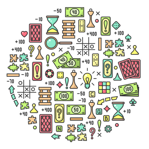 圆形概念与多色棋盘游戏的属性图片下载