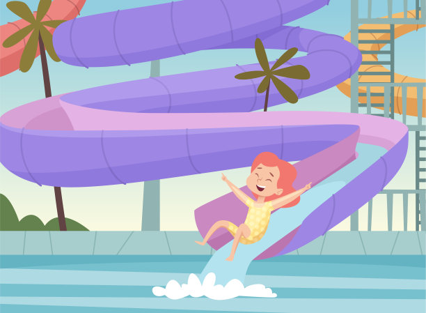 水上公园的背景。孩子们在城市游泳池的户外景点跳跃和游泳在水上乐园的卡通向量图片乐趣图片下载